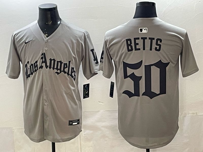 Men 2026 Los Angeles Dodgers #50 Betts Grey Five generations Nike MLB Jersey style 001
